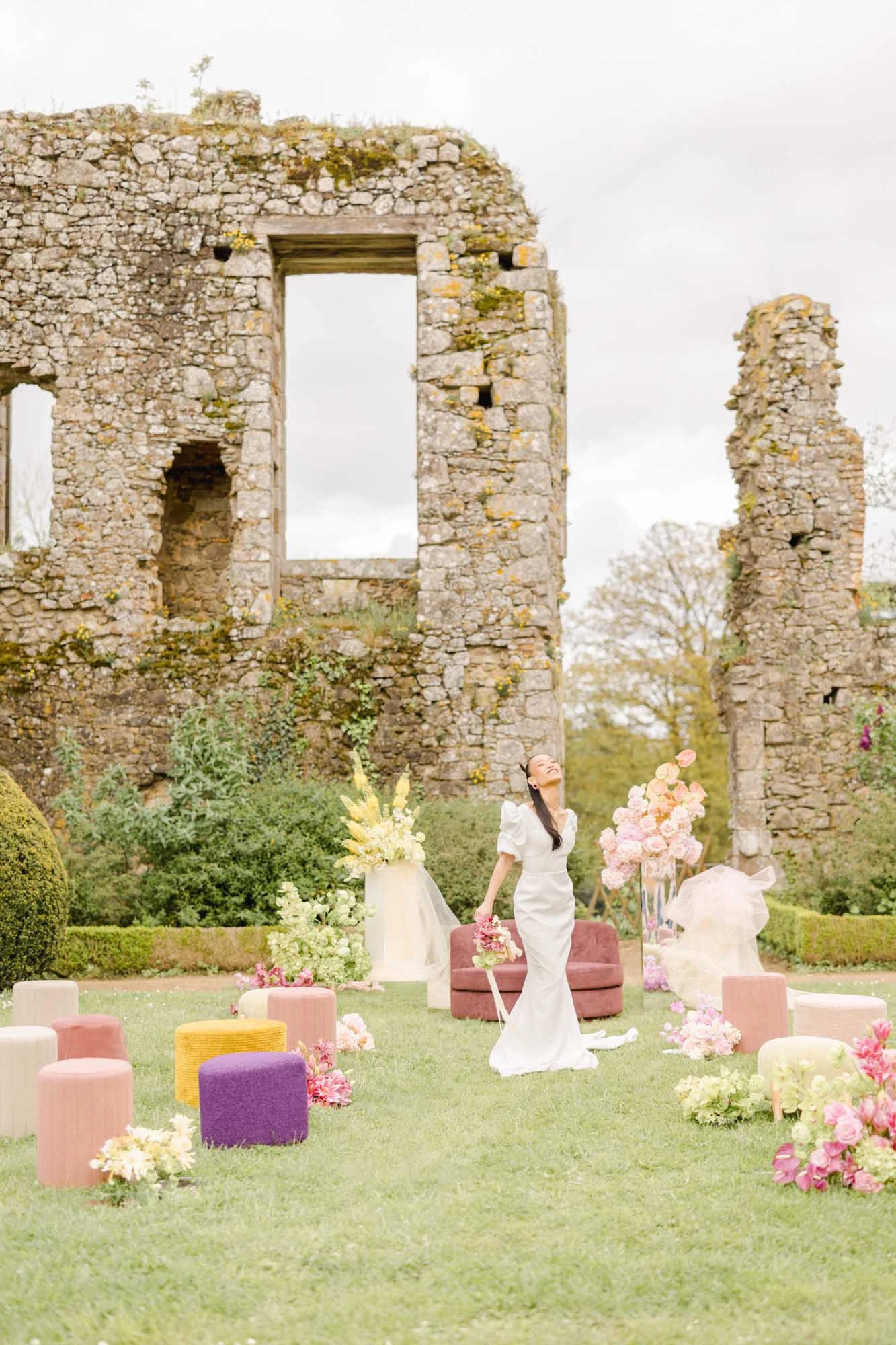 robe composition florale mariage beige marron